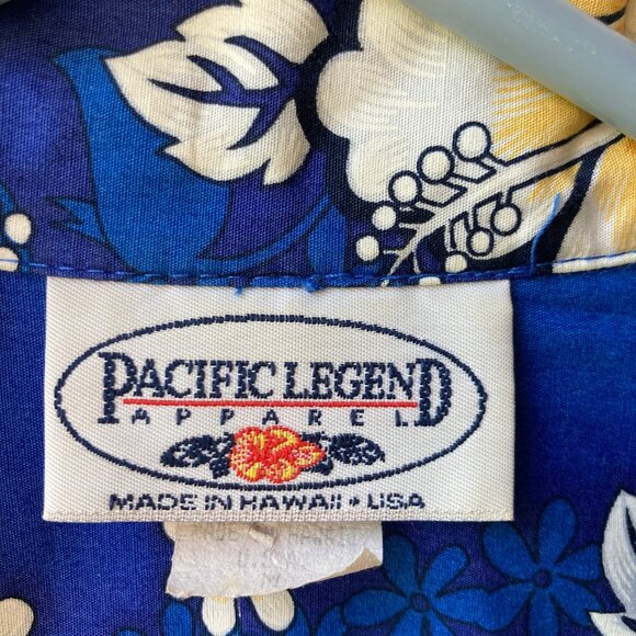 Vtg Pacific Legend Classic Hibiscus Aloha Hawaiian Shirt Navy Blue Size M Mens - Picture 8 of 14